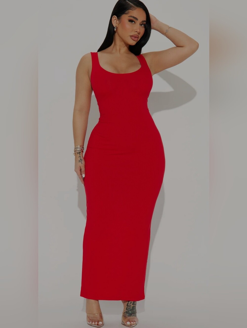Fashion Nova Red Scoop Neck Maxi Dress